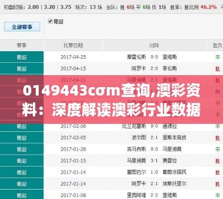 0149443cσm查询,澳彩资料:深度解读澳彩行业数据分析的重要性